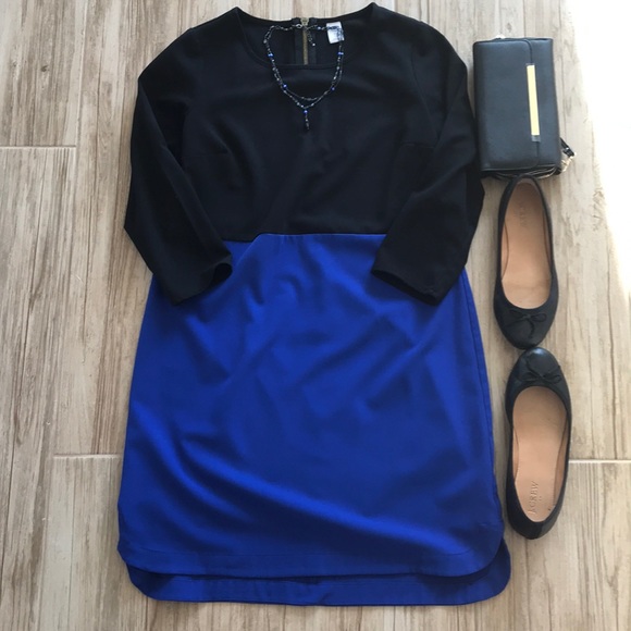 Colorblock black and blue hi-lo shift dress - Picture 3 of 6